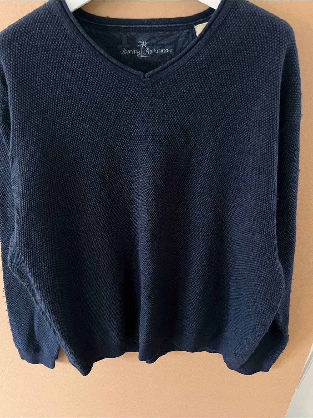 Tommy Bahama Men’s XXL Navy Blue Cotton Wool V-Neck Textured Knit Sweater